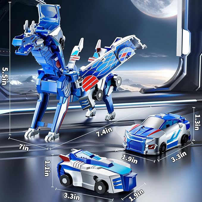 Collision Transforming Dinosaur Car Toy, 2 in 1 Magnet Cars Transform into Dinosaur Toys, Fun Robot Dinosaur Toy Cars Birthday Gift for Kids Boys Girls Age 4-6 6-12 Year Old