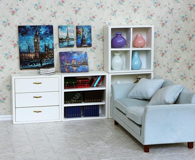 iLAND 1/12 Scale Accessories, 4 Miniature Dollhouse Pictures of Modern Famous Architecture w/Boards
