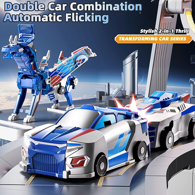 Collision Transforming Dinosaur Car Toy, 2 in 1 Magnet Cars Transform into Dinosaur Toys, Fun Robot Dinosaur Toy Cars Birthday Gift for Kids Boys Girls Age 4-6 6-12 Year Old