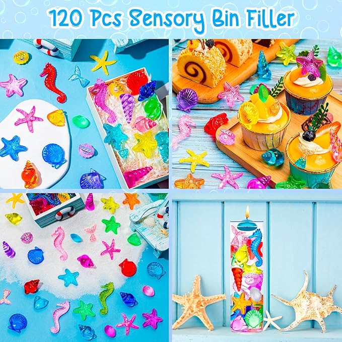 120 Pcs Plastic Seashells, Mini Ocean Mermaid Sensory Bin Filler, Mermaid Vase Filler for Party Favors