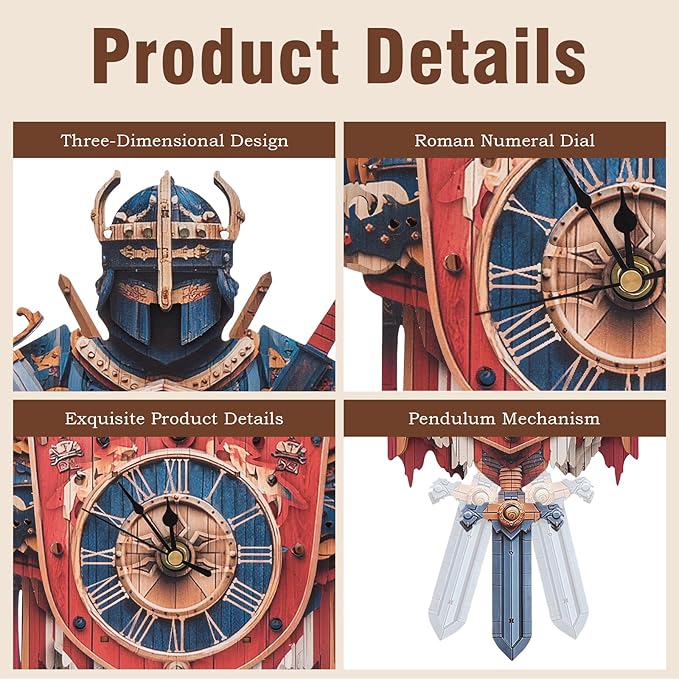3D Wooden Puzzles for Adults - Knight Clock, Wooden 3D Mechanical Wood Model Kit, Good Gifts Idea for Family and Friends, DIY Model Kits for Home Decor