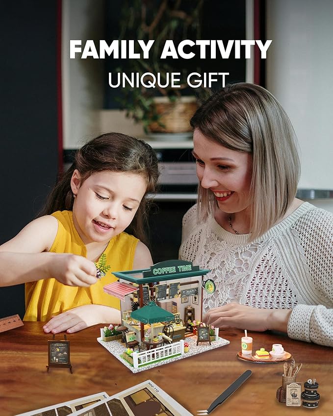 Miniature House Kit, Miniature Dollhouse Mini Houses for Beginners, DIY Dollhouse Kit for Adults to Build, Model Building Craft Diorama Kit, Ideal Gifts for Birthday, Christmas(Coffee Shop)