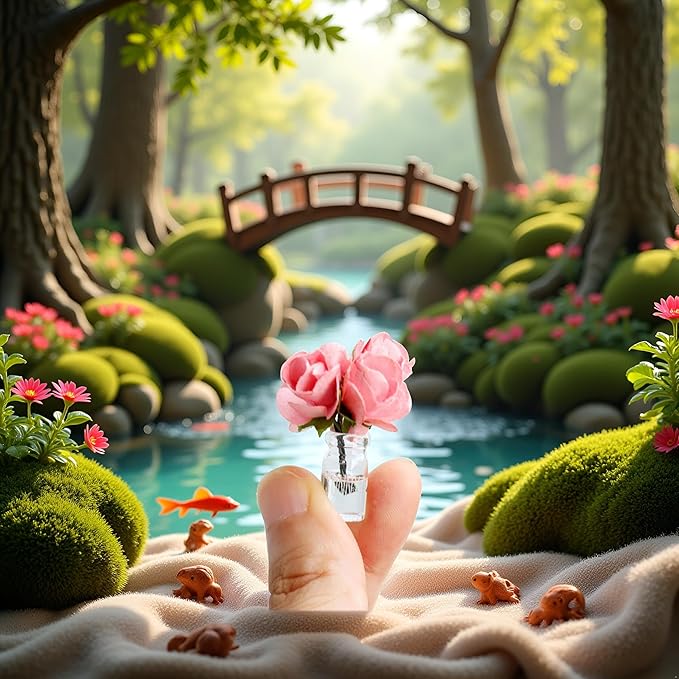 Mini Dollhouse Miniature Vase Micro Landscape Colorful Flower Glass Bottle Miniature Decoration for 1:12 Scale Dollhouse Scene Props Décor Accessoriesecor (Pink)
