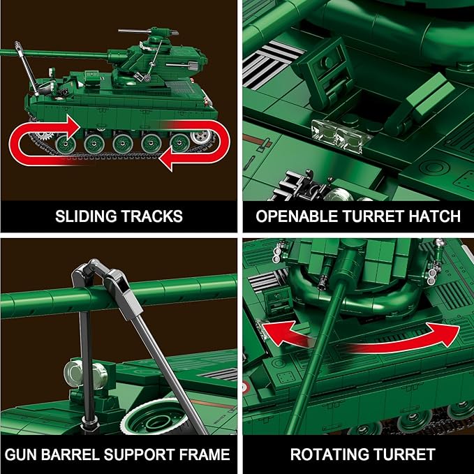 Reobrix AMX-13 Light Tank Building Set, 1:28 Scale Military French Tank Model Toy Set for Military Fans, 1037 PCS Collectible Building Block Kit, Ideal Gift for Adults Boys Age 14+