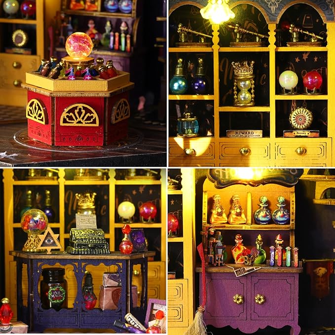 DIY Miniature House Kit: 3D Wooden Puzzle Miniature Kit with LED Light, Magic Station Tiny Model Mini House Building Kit for Adults Teens, Creative Gift Book Nook DIY Adults Craft Kits