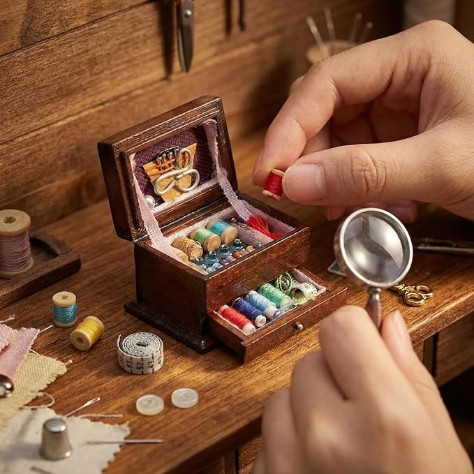 Dollhouse Accessories Miniature Sewing Tool Kit 1:12 Sewing Room Accessories Sewing Box Simulation Model Dollhouse Decorations (D)