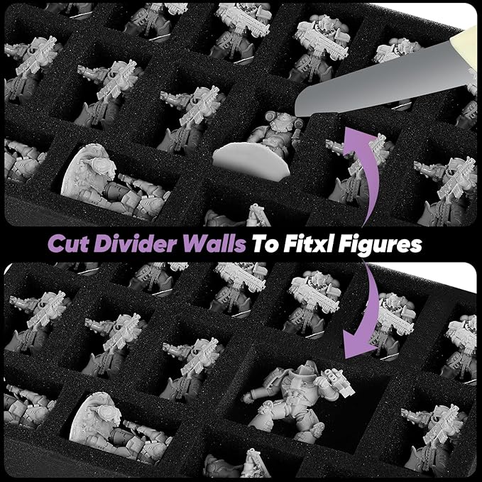 Miniature Storage Carrying Figure Case - 32 Slot Figurine Minature Carrying Case with 2 Foam Layer for Miniatures Compatible with 40k, DND & More (Purple)