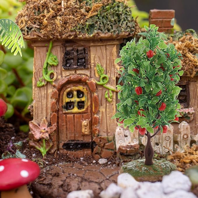2Pcs Artificial Apple Tree Model - Miniature Fruit Trees for Micro Landscape, Dollhouse, Sand Table Scenery Decor