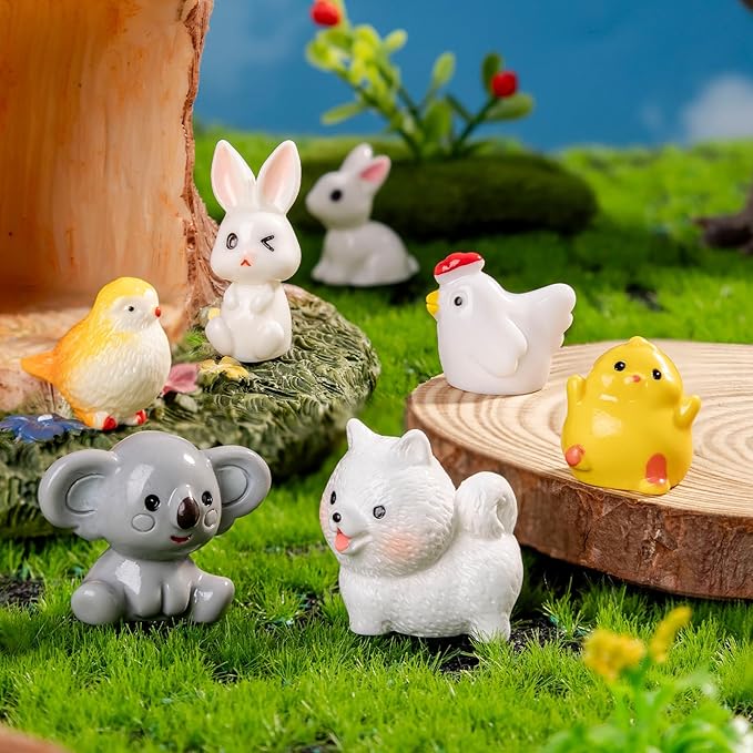 42 Pcs Mini Resin Animals Set,Hidden Tiny Figurines for Fairy Garden Decor,Dollhouse Accessories,Miniature Landscape Decoration