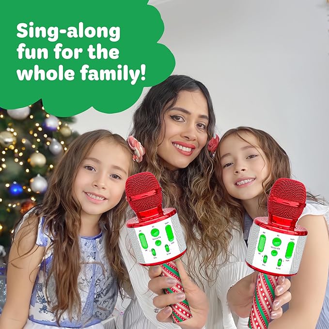Move2Play, Christmas Karaoke Microphone | Includes Pre-Loaded Songs & Bluetooth | Kids Toy for All Ages 2, 3, 4, 5, 6+ Year Old Girls, Boys & Toddlers | Stocking Stuffer