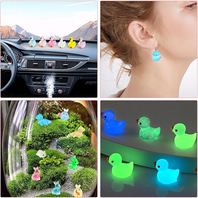 LIINWNIRS 200 Pcs Mini Resin Ducks Animals Kit Accessories Variety Pack Glow Animal Figurines Resin Mini Garden Decor for Garden Micro Landscape Aquarium Potted Dollhouse Decor