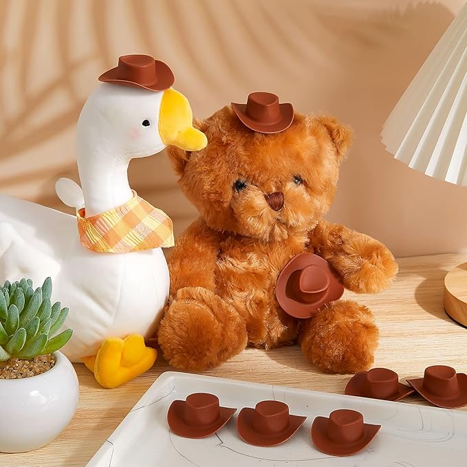 Skylety 20 Pieces Plastic Mini Cowboy Cowgirl Hat Miniature Western Small Doll Hat Cute Doll Cupcake Decoration for Dollhouse Cow Party Decoration(Brown)