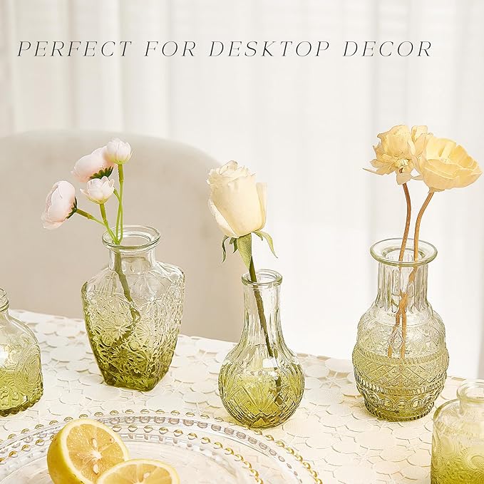 Glass Bud Vase Set of 30, Small Flower Vases, Glass Vases for Centerpieces, Vintage Home Table Decorations Bud Vases (30 Pcs, Green)