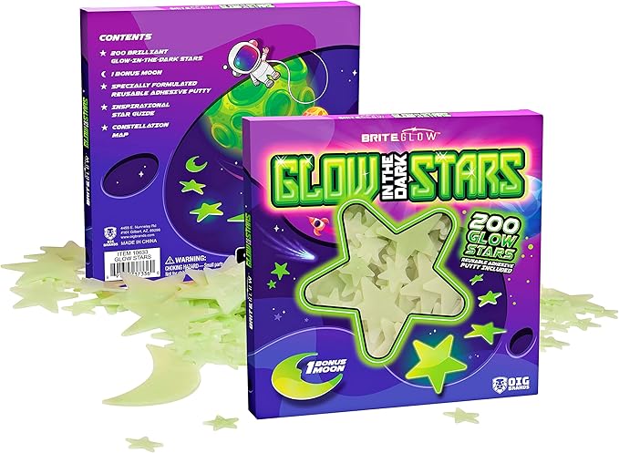 200 Pcs Glow in The Dark Stars with Moon - Luminous 3D Wall Stickers Night Light for Boys & Girls Room Decor - Bedroom Ceiling Space Kids Wallpaper Funky Decor - Glowing Stars Tape Stickers for Kids
