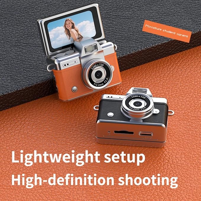 Mini Digital Camera Keychain Retro Mini Digital Video Camera Small 1080P FHD Recording with 0.96" IPS Screen with 6 Retro Filters AVI Format-Ideal for Phone Transfer (64GB, Yellow)