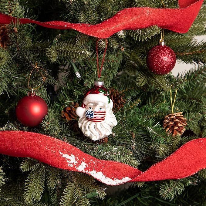 Every Day is Christmas Glass Blown Ornaments Cute Hand Made Figurines Tree Decoration, Santa American Face Mask