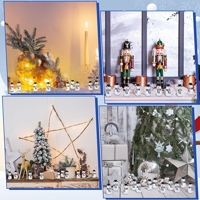 50 Pcs Winter Miniature Snowman Mini Winter Figurines Resin Snowman Ornaments for Crafts Micro Landscape Ornament Xmas Figurines for Holiday DIY Decor Party Favors