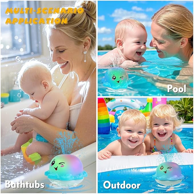 ArtCredit Light Up Bath Toy Sprinkler for Babies, Rechargeable Bathtub Pool Water Toys Baby Gifts for Toddlers, Shower Essentials (Blue Octopu)