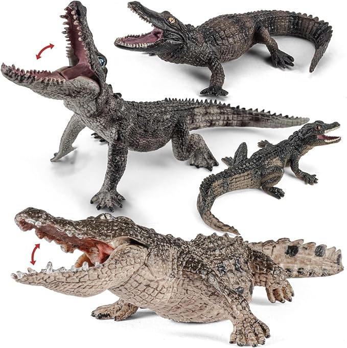 4PCS Safari Alligator Crocodile Animal Toy Figurines, Realistic Plastic Animal Figures for Kids,Includes Caiman & Nile Crocodile and 2 Alligators, Party Favors Cake Toppers for Boys Girls