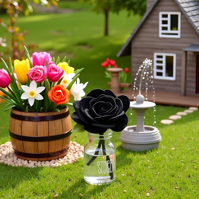 Mini Dollhouse Miniature Vase Micro Landscape Colorful Flower Glass Bottle Miniature Decoration for 1:12 Scale Dollhouse Scene Props Décor Accessoriesecor (White and Black)