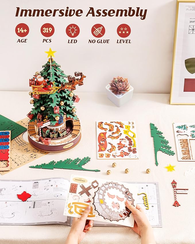 Rowood 3D Puzzle Miniature House Kit,Wooden Music Box Model Kit,DIY Miniature Dollhouse Kits for Adults to Build,Collectible Building Home Decor,Gift for Adults on Christmas Birthday - Melody Tree