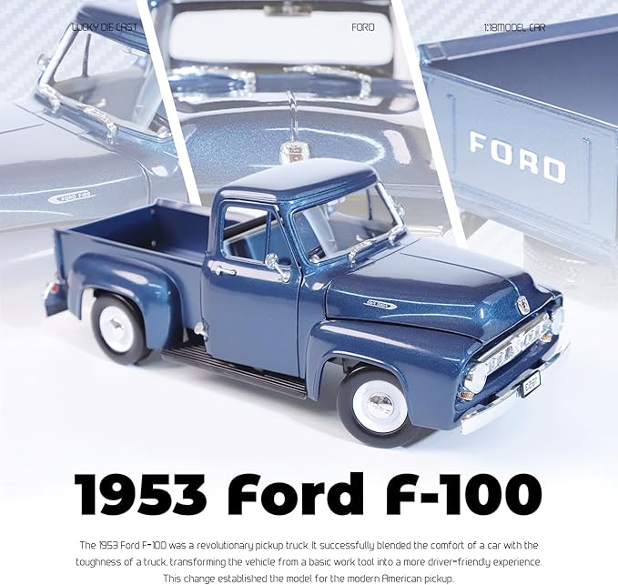 1953 Ford F-100 Pickup Truck 1/18 Scale Die-Cast Metal Model Alloy Collection Cars with Display Case, with Opening Doors, for Kids Men and Teens Dad 14+ Year
