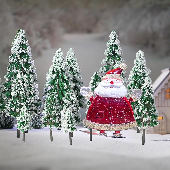 Skylety 35 Pieces Model Trees 1.2-6.3 Inch Mixed Miniature Trees Diorama Supplies Fake Plants Train Scenery Landscape Christmas Village Architecture DIY Crafts(Green,Snowy Cedar)