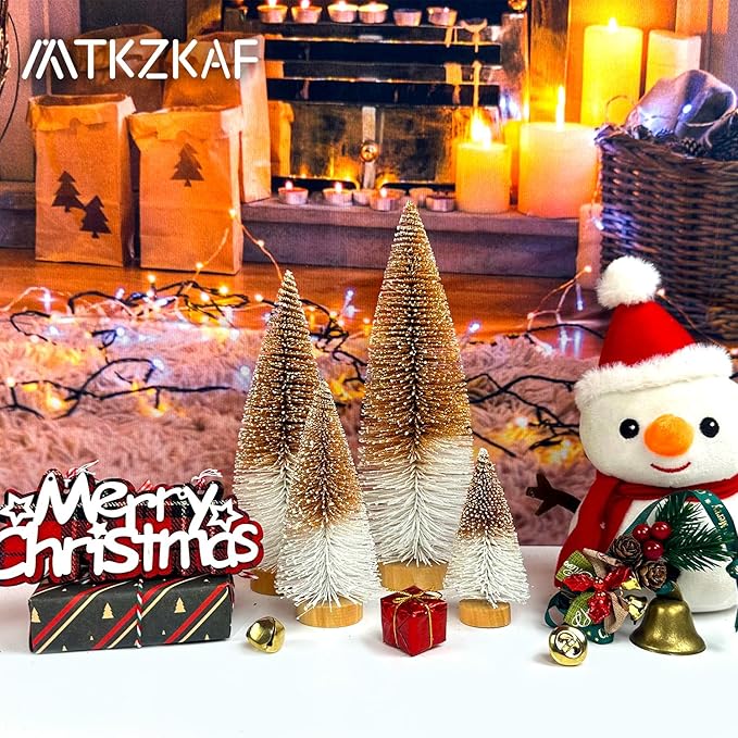 MTKZKAF Mini Christmas Trees Bottle Brush Christmas Trees for Christmas Decorations Multicolor Table Top Gradient Christmas Tree with Wooden Base (Orange+White)