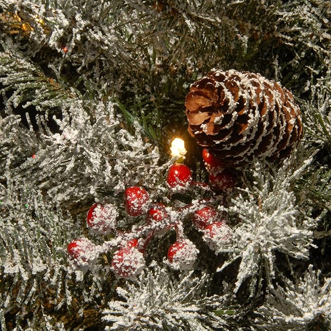 National Tree Company Pre-Lit Artificial Mini Christmas Tree, Green, Dunhill Fir, White Lights, Decorated with Pine Cones, Berry Clusters, Frosted Branches, Includes Cloth Bag Base, 3 Feet