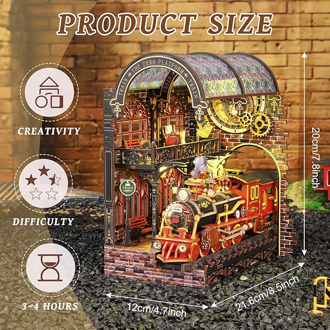 Book Nook Kits for Adults, Zero Platform DIY Book Nook Kit, 3D booknook Craft Kits Bookshelf Insert with Sensor LED Light, Creative Craft Gift for Adults & Teens