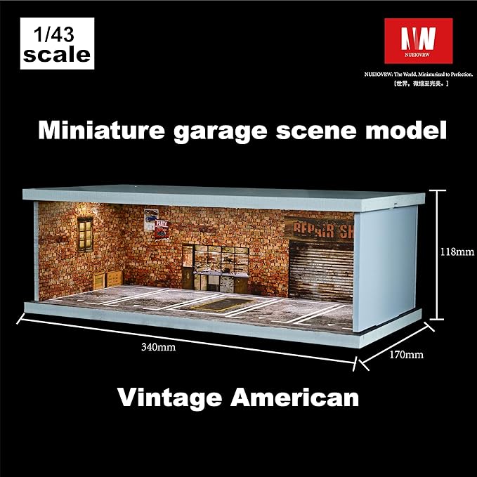 1/43 Diorama Display Case with Tri-Colour Dimmable Lighting, Fits for Hot Wheel Matchbox Mini GT Diecast Cars Model,1:43 Car Garage Parking Lot Scene Display Storage (Red Brick)