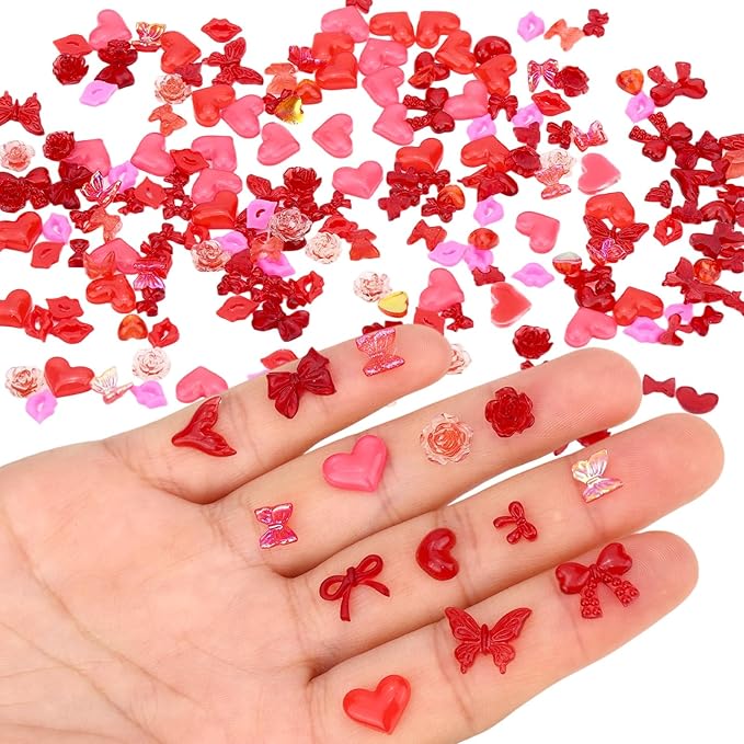 210pcs Mini Resin Valentine Figurines, Home Party Wedding Anniversary Decorations Red Lips Statues Ornaments Tiny Resin Figurine Decor for Crafts Tree