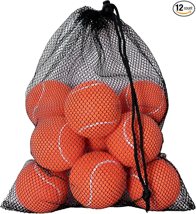 HiBallBall 12-Pack Practice Tennis Balls for Beginners & Dogs - Reusable Mesh Carry Bag Included - Ideal for Tennis Training, Pet Play, Fetch