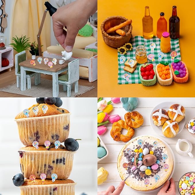 200 PCS Mini Resin Lollipop Figures for Crafts Tiny Resin Candy Miniature Things for Dollhouse Fairy Garden Micro Landscaping Decoration Cake Toppers Decor