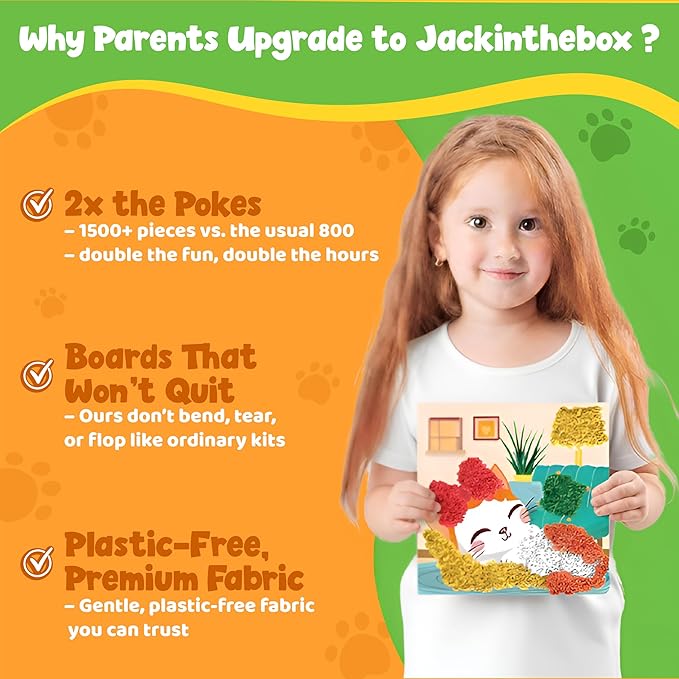 jackinthebox Poke Poke Art – Pets Theme, Mess-Free Fabric Art and Craft, Flower Pressing Kits, Gift for Kids, Girl Gifts, Boy Gift, Toys for Girls and Boys Ages 4 5 6 7 8