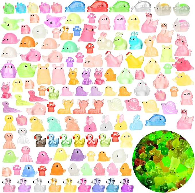 220 Pcs Mini Resin Animals, 220 Styles Variety Tiny Animals Figures Miniature Glow in The Dark, Little Small Animal Figurines Bulk for Garden Landscape Accessories Hide Crafts Decor Aquarium