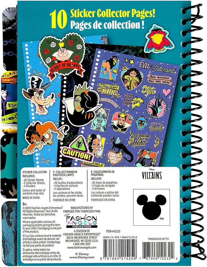 Fashion Angels Disney Villains 1000+ Tabbed Sticker Book, Includes Foil & Vinyl Stickers, Collector Sheets & More, Craft, Decorate & Personalize for Kids