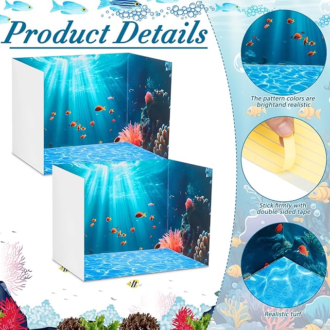 2 Set Ocean Diorama Box and Water Sticker Decor, Under the Sea Diorama Project Supplies Set, Cardboard Display Case Kit & Water Sticker with Double Sided Tapes for DIY Crafts Dollhouse