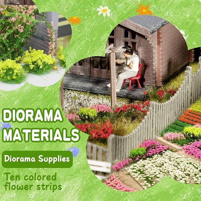 Warmtree 10 Colors, 40 Pcs Miniature Colorful Flower Cluster Self Adhesive Flower Static Grass Tufts for Train Landscape Railroad Scenery Sand Military Layout Model Miniature Bases Diorama Supplies