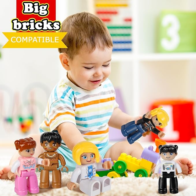 Large Magnetic People Figures for Kids, 3 Inches Magnetic Play People Compatible with Lego, 12 Pieces Magnet Toys for Kids Ages 3 4 5 6+, STEM Learning Toys Magnet Tiles Expansion