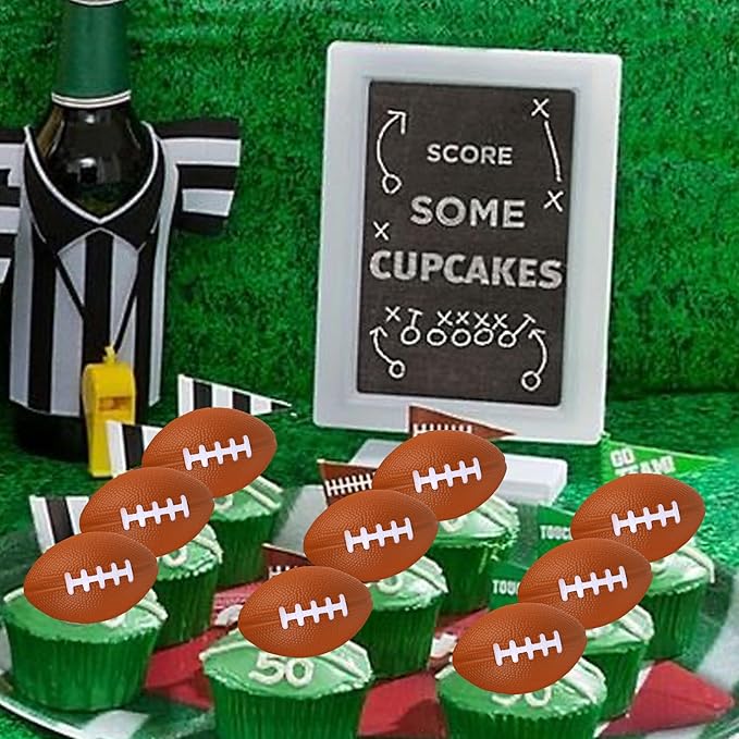 Rsstarxi 12 Pack 3D Football Cupcake Toppers Rugby Ball Footbal Cake Toppers Decorations for Sports Football Theme Baby Shower Kids Birthday Party Cake Decorations