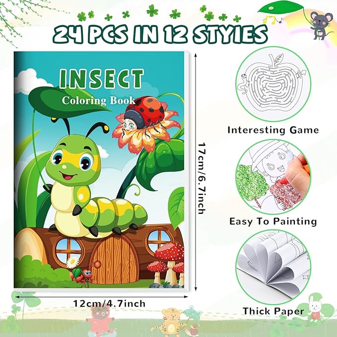 BenLouis Coloring Books for Kids With Stacking Crayons Set Mini Coloring Books Bulk for Ages 4-8-12 Small Activity Books for Birthday Party Gifts Goodie Bags Stuffers Travel（24+24Pcs Colorful）