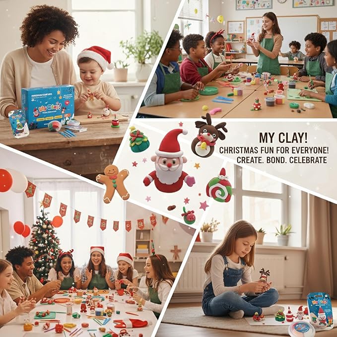 Air Dry Clay for Kids, 12 Christmas Modeling Clay DIY Model Magic Clay Kit with Tools&Tutorials, Soft&Non-Sticky, Safe&Non-Toxic, Creatible Art Crafts Toys Gifts for Kids,Christmas Crafts Xmas Gift