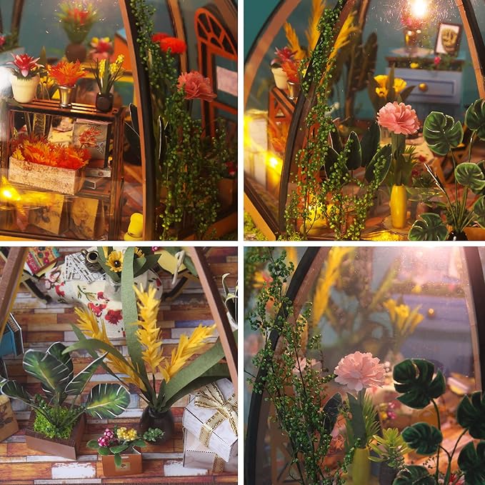 GuDoQi DIY Miniature Dollhouse Kit, Tiny 1:24 Scale House with Furniture, Great Handmade Craft Gift for Birthdays and Christmas Day, Green Flower Shop