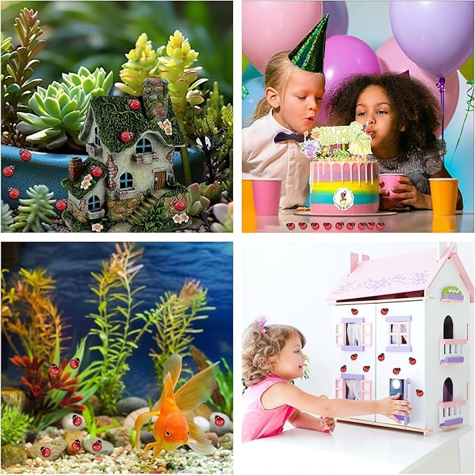 120PCS Mini Luminous Ladybug, Tiny Resin Ladybug Miniature Figurines, Glow in Dark Animals for Fairy Garden Dollhouse Micro Landscape Decor
