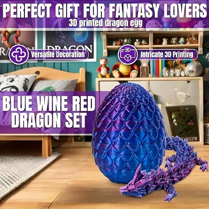 JOD® 4PCS 3D Printed Dragon Eggs with Dragon Inside – Articulated Fidget Toys, Easter Dragon Eggs, Mystery Surprise Easter Eggs for Kids, Unique 3D Printed Animals, Home Decor and Gift Set(C)