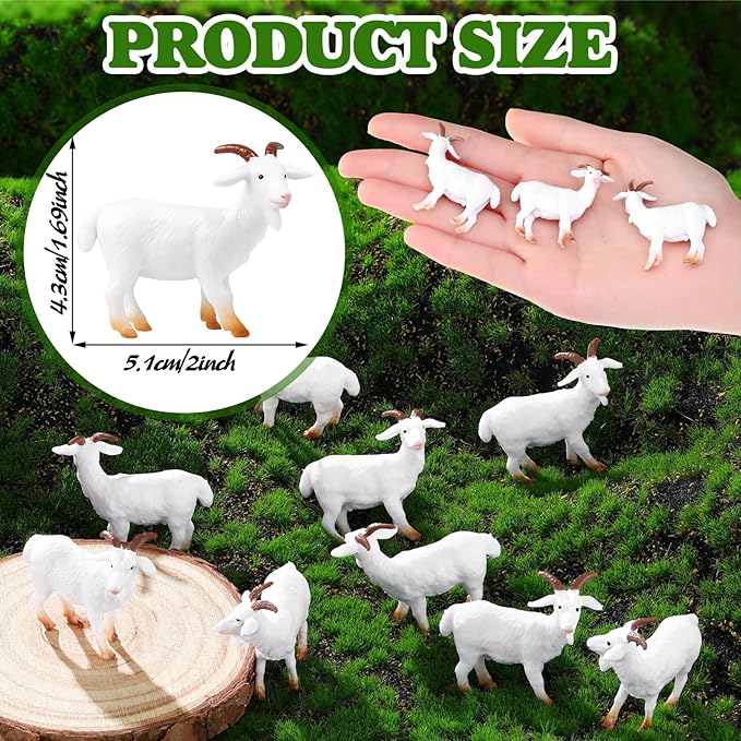 30 Pcs Mini Goat Figurines Miniature Resin Farm Animal Figurines Set for Decorating Outdoor Micro Landscape Mini Gardens Potted Plant Accessories and Creative DIY Props Cake Topper (Goat)