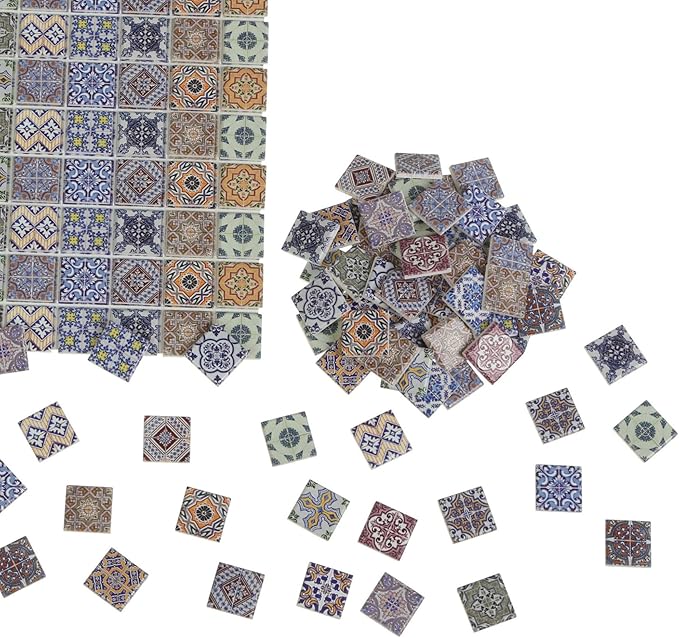 150 pcs, Dollhouse Flooring, 1:12 Scale Doll House Tiles, Miniature Checkerboard Floor, REDUCIO! (Spanish Tiles)
