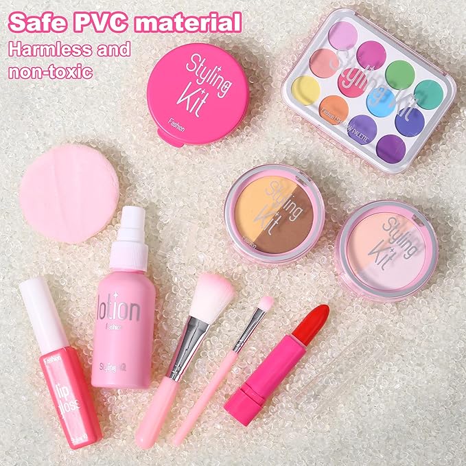 AIUAZA Children's Home Makeup Toy Set of 10, Liquid Free and Powder Free, Girl Dress-Up Toy, Kids Pretend Play，Toys for Girls Princess Birthday Gift Age 4 -12