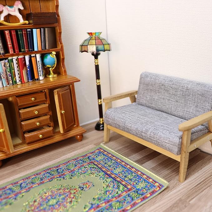 1:12 Scale Miniature Cupboard Bookshelf Classic Wooden Mini Storage Hutch Kitchen Dollhouse Bookshelf Wood Cabinet 1:12 Furniture Display Showcase Decoration Sideboard Accessories (Walnut Color)